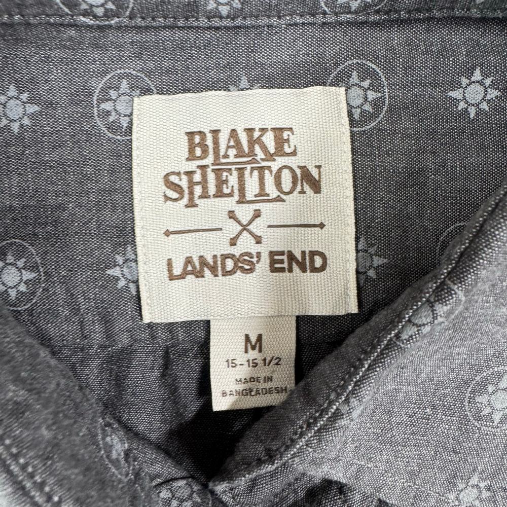 Blake Shelton x Lands End Mens Gray Geometric Pattern Long Sleeve Button Down M - Picture 2 of 9